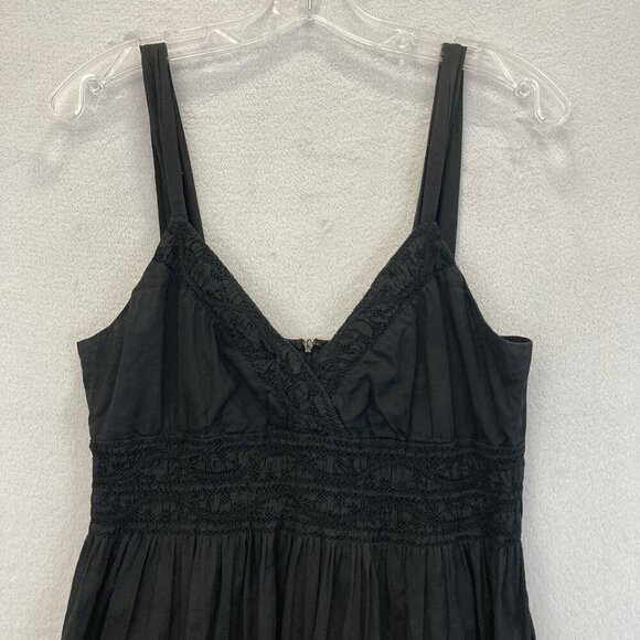 VINCE Smocked Black Sundress Womens Size 8 Lined Cotton V-Neck Empire Waist - Picture 3 of 11